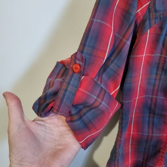 ARC'TERYX Women's Medium Fitted Convertible Roll Tab Plaid Button Down Top Shirt - Picture 6 of 13